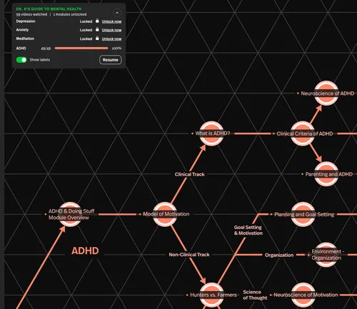 A screenshot of the interface for the healthygamer adhd module
